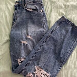 Women’s Blue Distressed Mom Jeans
